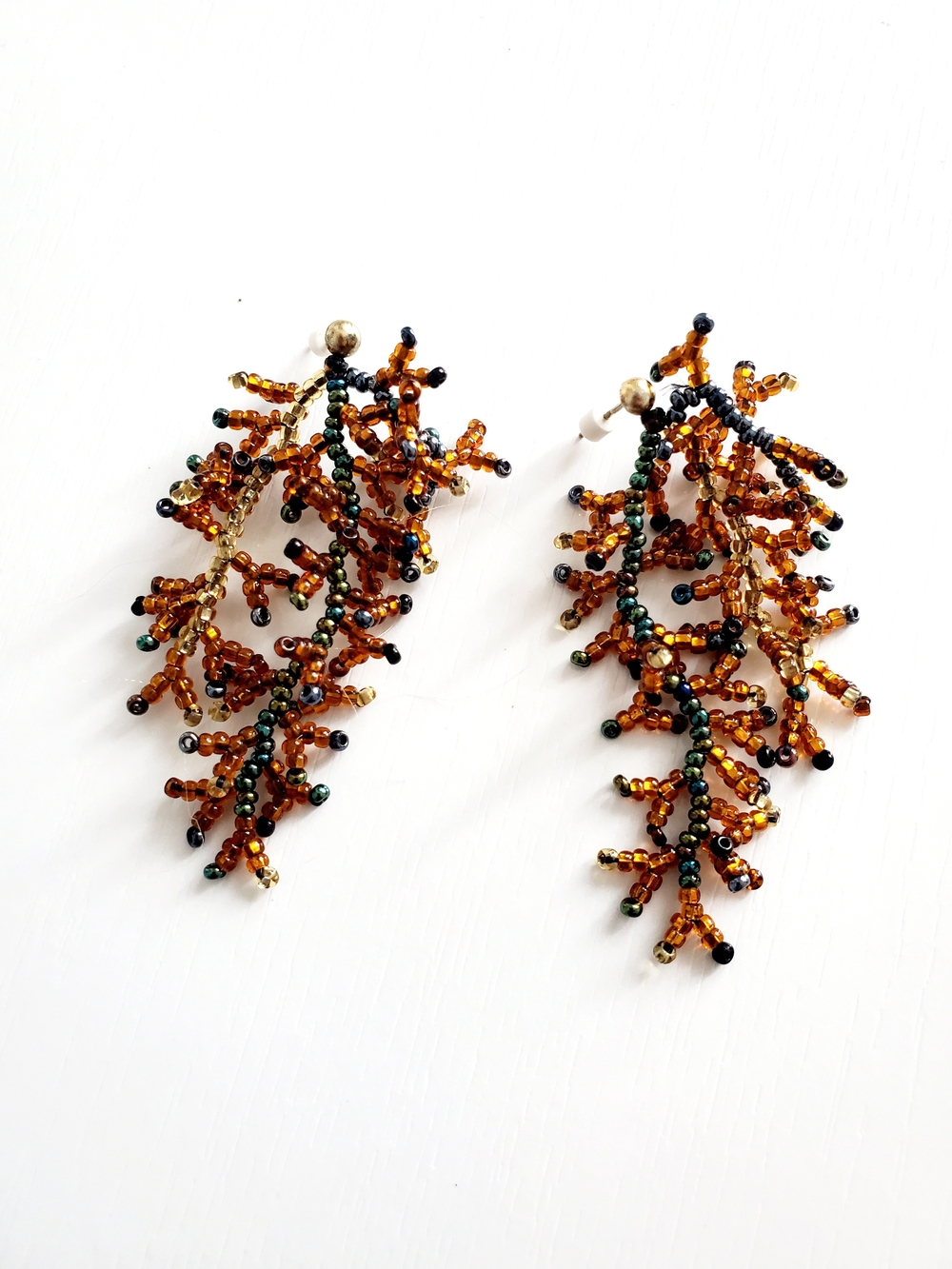 Handmade Amber Beaded Branch Drop Earrings